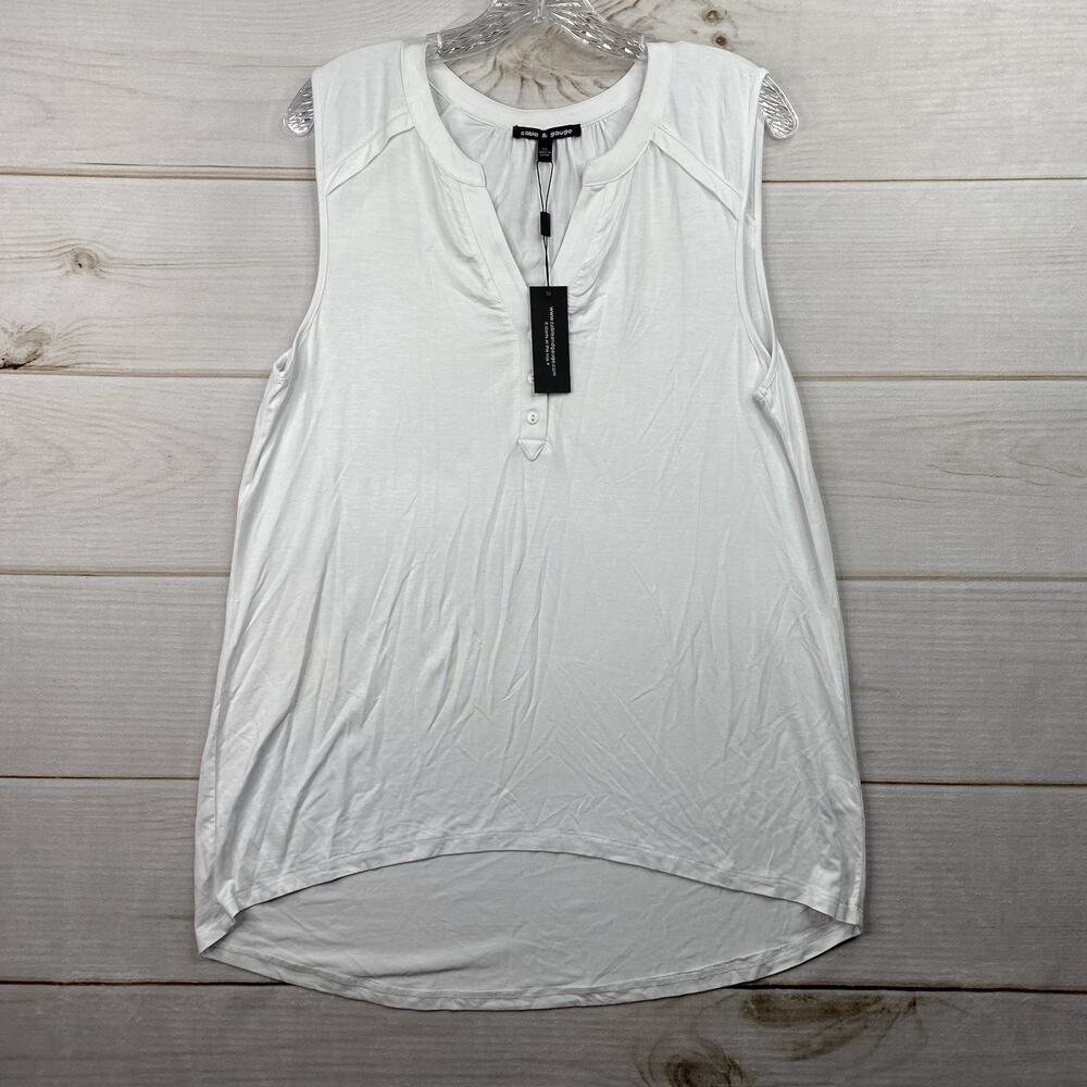 Cable & Gauge Top Womens XL White Sleevless High Low Hem Semi Sheer Stretch NWT
